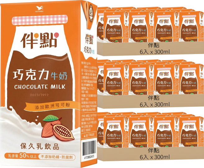 伴點 巧克力牛奶 6瓶, 300ml, 18入