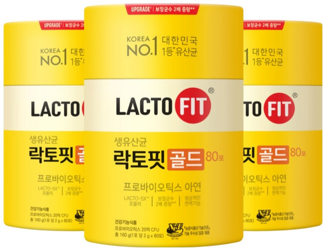 락토핏 정품 골드 80포, 160g, 3개