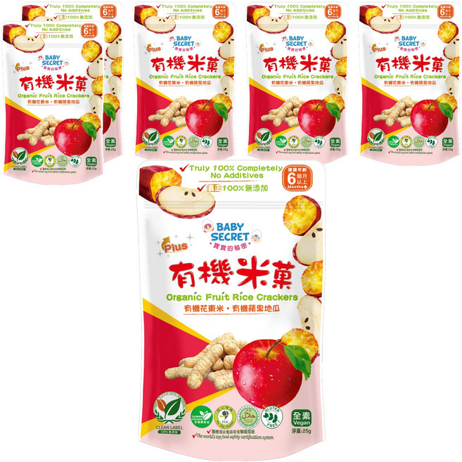 BABY SECRET 寶寶的秘密 有機米菓, 6個, 25g, 花東米 + 蘋果 + 地瓜