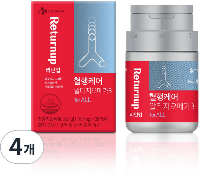 리턴업 혈행케어 알티지 오메가3 30.3g, 30정, 4개