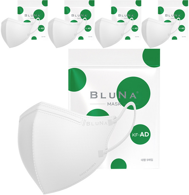 블루나 투디 비말 마스크 대형 KF-AD, 5매입, 5개, 화이트
