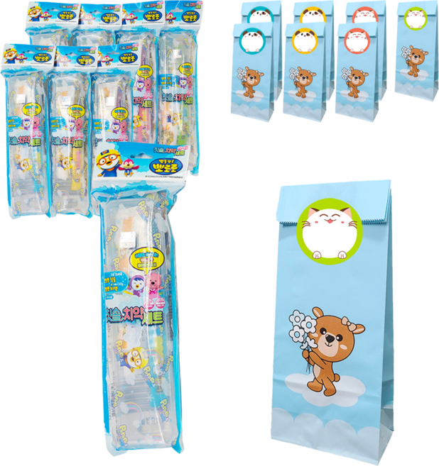 케이엠제약 뽀로로 칫솔 치약 세트 4p + 선물 포장 패키지 4p 세트, 2세트