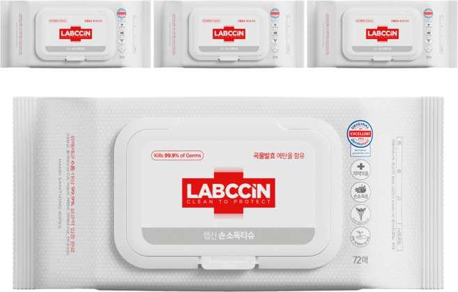 랩신 손소독티슈 캡형, 72매, 4개