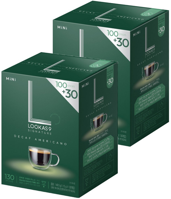 루카스나인 시그니쳐 디카페인 아메리카노, 1.15g, 130개입, 2개