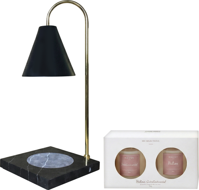 大理石香氛融蠟薰香燈組 含蠟燭 2入, 黑色