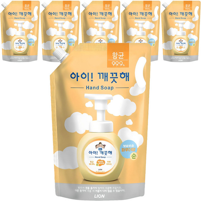 아이깨끗해 핸드워시 순 파우더향 리필용, 1.8L, 6개