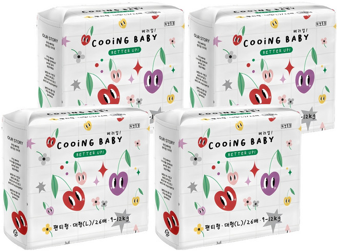 쿠잉 베러 팬티형 기저귀 유아용, 대형(L), 104매