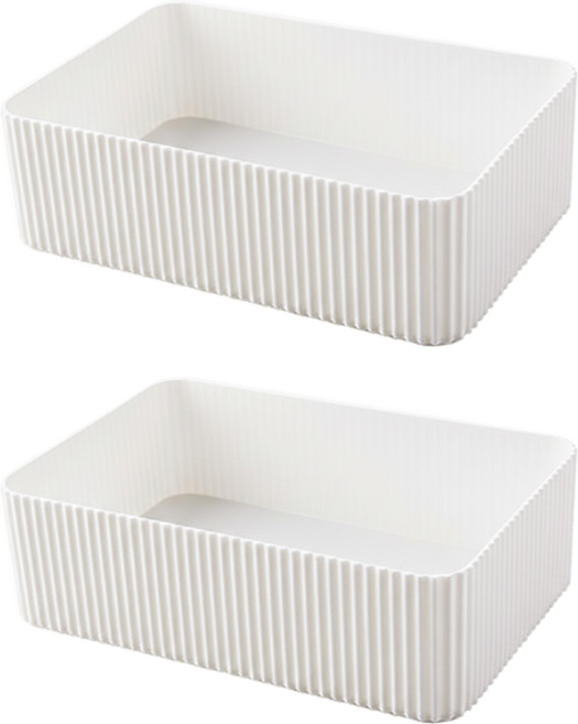 E.dot 簡約直紋雜物文具收納盒 桌面收納, 白色, 2個