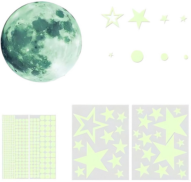 보미프 야광 달 별 벽 스티커, 그린