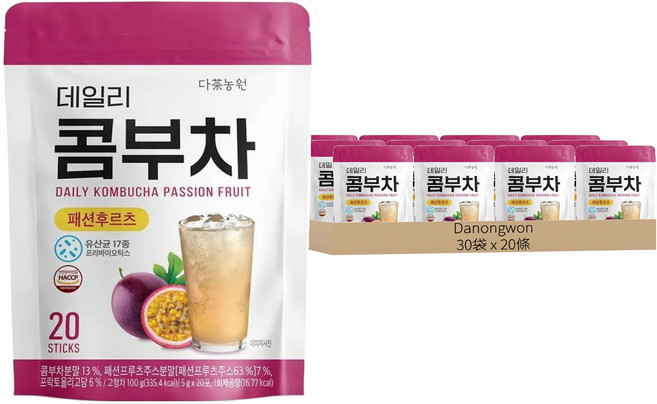Danongwon 乳酸菌康普茶 百香果, 5g, 20條, 30袋