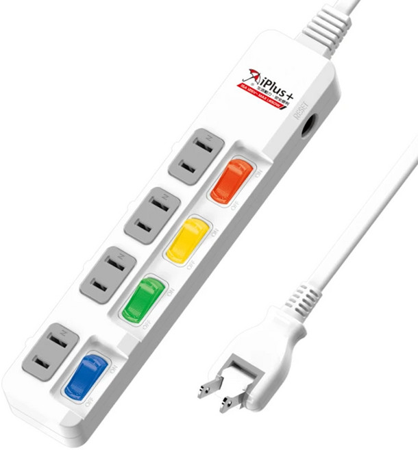 iPlus 保護傘 4切4座180度插頭延長線 2孔, 4.5m, 白色, 1條