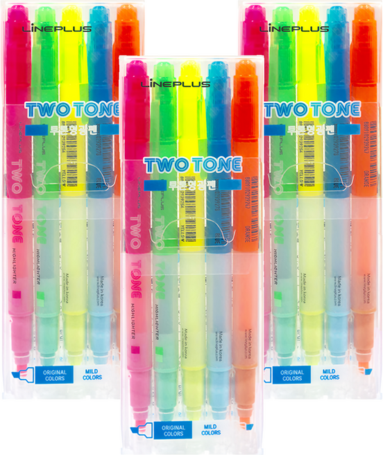 Lineplus 雙頭螢光筆5色組, 黃色+粉紅色+橘色+綠色+藍色, 3組