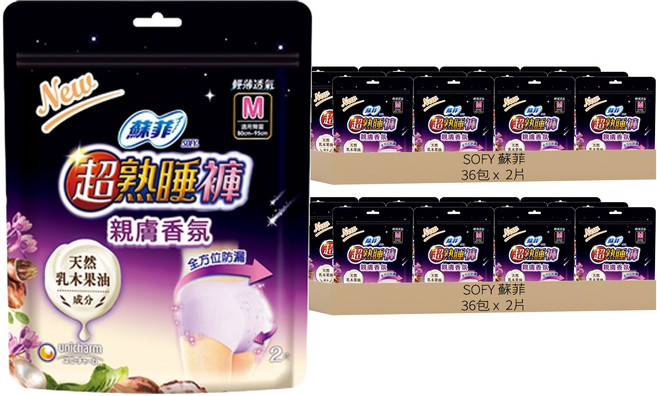 SOFY 蘇菲 乳木果油超熟睡內褲型衛生棉, M號, 2片, 72包