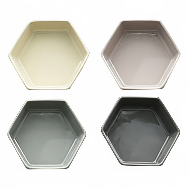 PRELUDE 六角形醬料碟 1組 陶瓷材質 適用於食品接觸用途, 粉色+米白色+淺灰色+深灰色