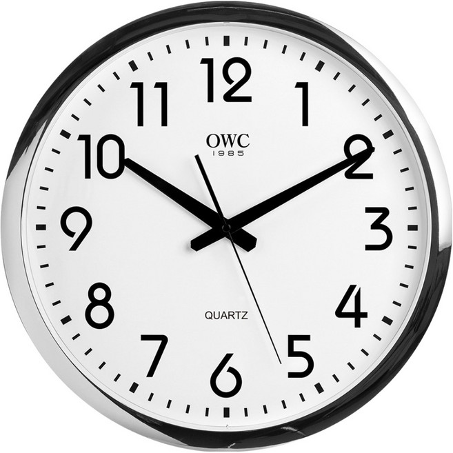 오더블유씨 대형 크롬 오피스 인테리어 벽시계 400 OT625PC, 실버