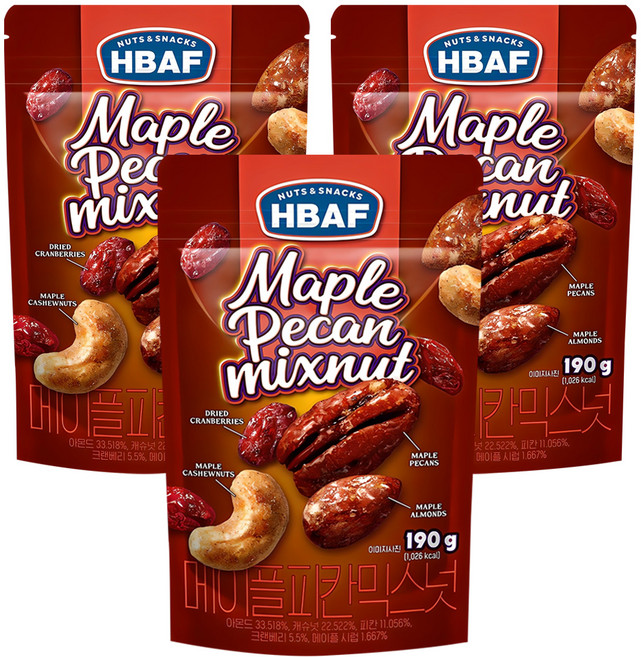 바프 메이플 피칸 믹스넛, 190g, 3개