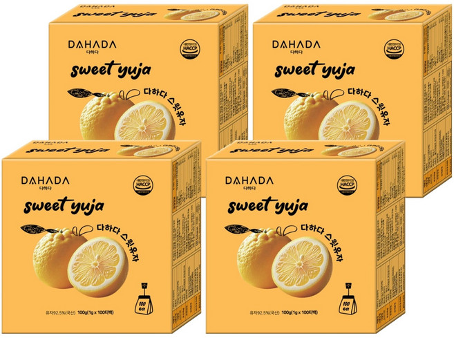 다하다 스윗 유자차, 1g, 100개입, 4개