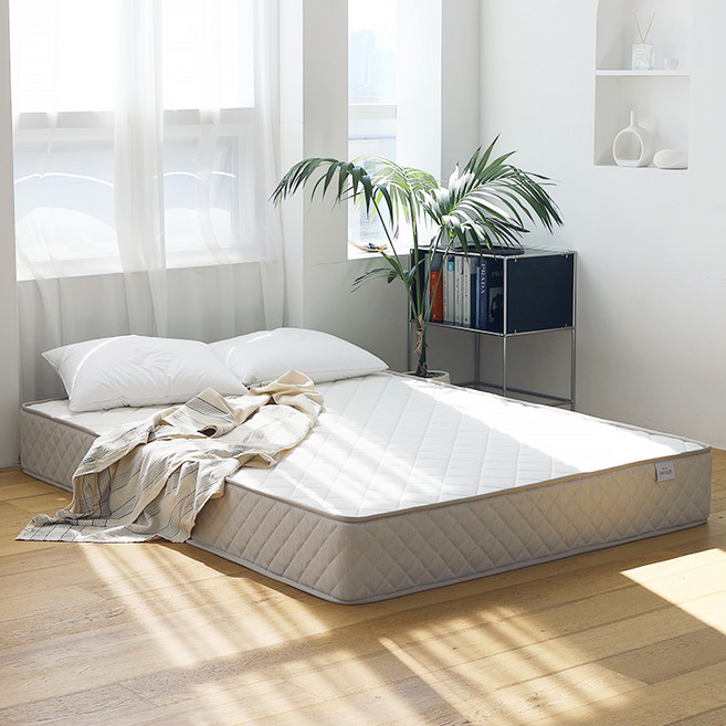 chaewoori 단잠 솔솔 누빔퀼팅 봉합 독립 스프링 매트리스 방문설치, 베이지, 22cm