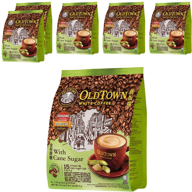 OLDTOWN WHITE COFFEE 舊街場白咖啡 3合1天然蔗糖白咖啡, 32.5g, 15條, 6袋