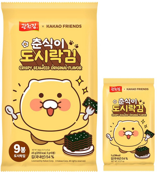 카카오 춘식이 재래 도시락김, 5g, 9개