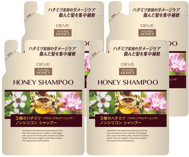 KUMANO 熊野油脂 DEVE 3種蜂蜜 洗髮精, 350ml, 4包