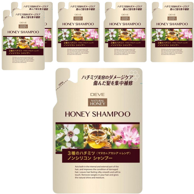 KUMANO 熊野油脂 DEVE 3種蜂蜜 洗髮精, 350ml, 6包