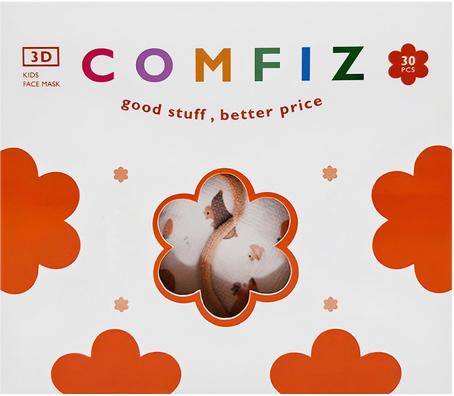 COMFIZ 康菲 兒童3D醫療口罩 3~7歲, 1盒, 水豚一家, 30片