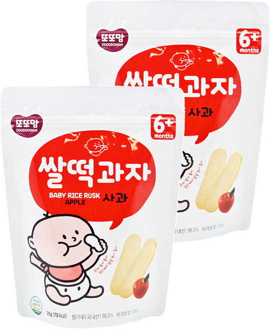 DDODDOmam 聰明媽媽 韓爸田園日記 米片片米餅, 蘋果, 20g, 2包