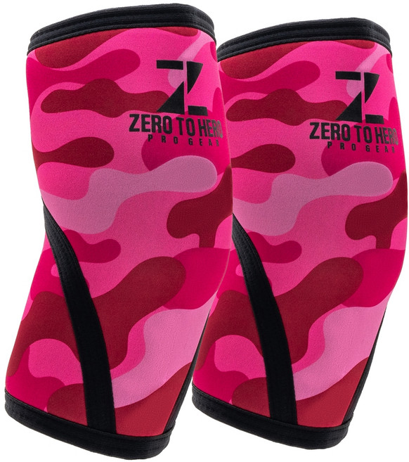 제로투히어로 네오프렌 헬스 팔꿈치보호대 7mm 세트, 1세트, 핑크 카모