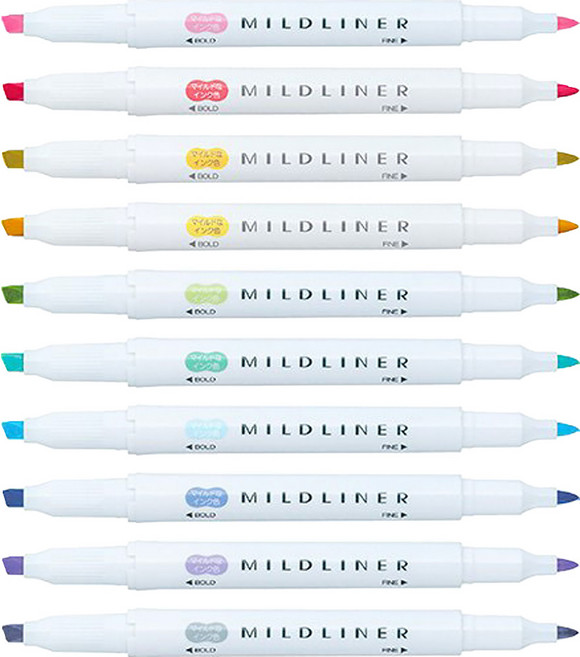 ZEBRA 斑馬牌 MILDLINER 雙頭柔性螢光筆 10色組, 1組, 綜合色