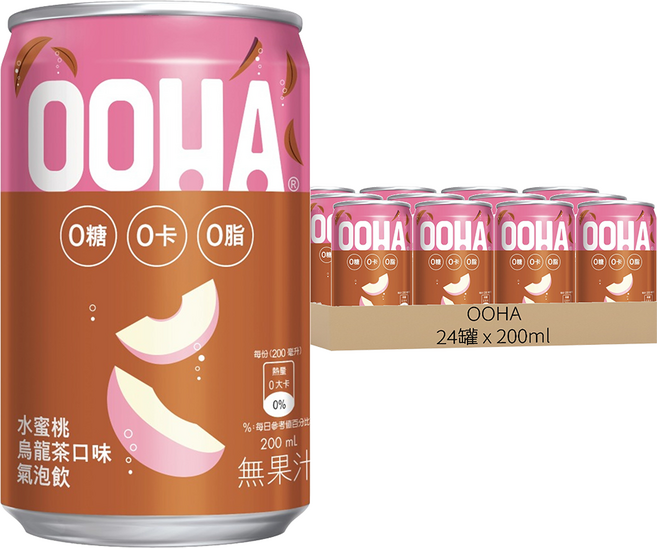 OOHA 氣泡飲 水蜜桃烏龍茶 迷你罐, 200ml, 24罐