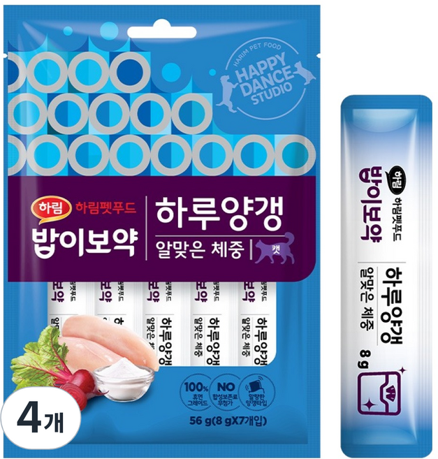 하림펫푸드밥이보약 고양이 하루양갱 알맞은 체중 간식, 닭가슴살, 56g, 4개
