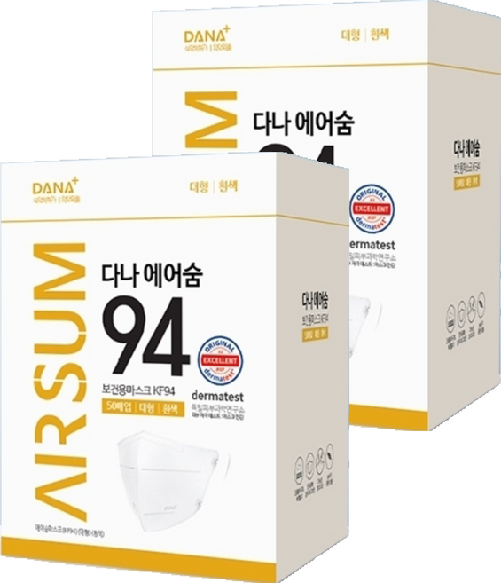 다나마스크 에어숨 컬러 대형 KF94, 50개입, 2개, 흰색