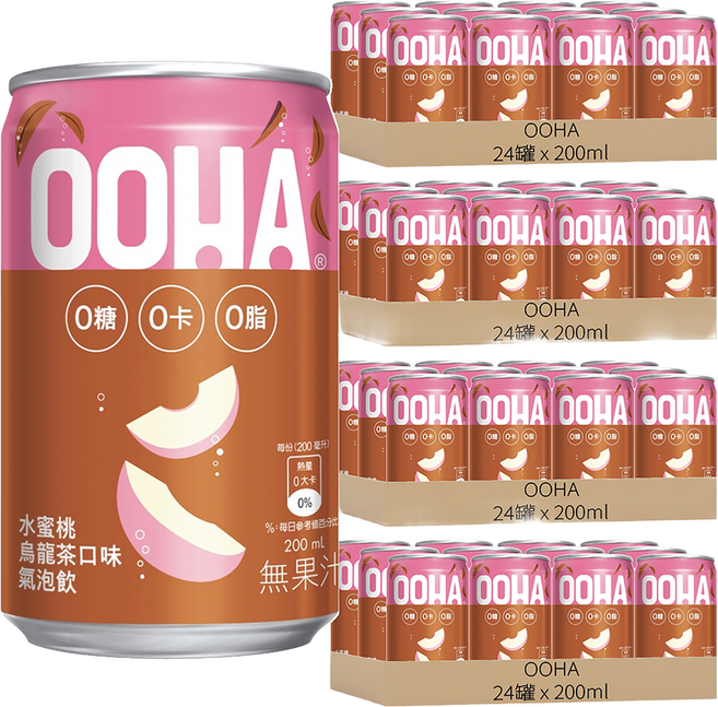 OOHA 氣泡飲 水蜜桃烏龍茶 迷你罐, 200ml, 96罐
