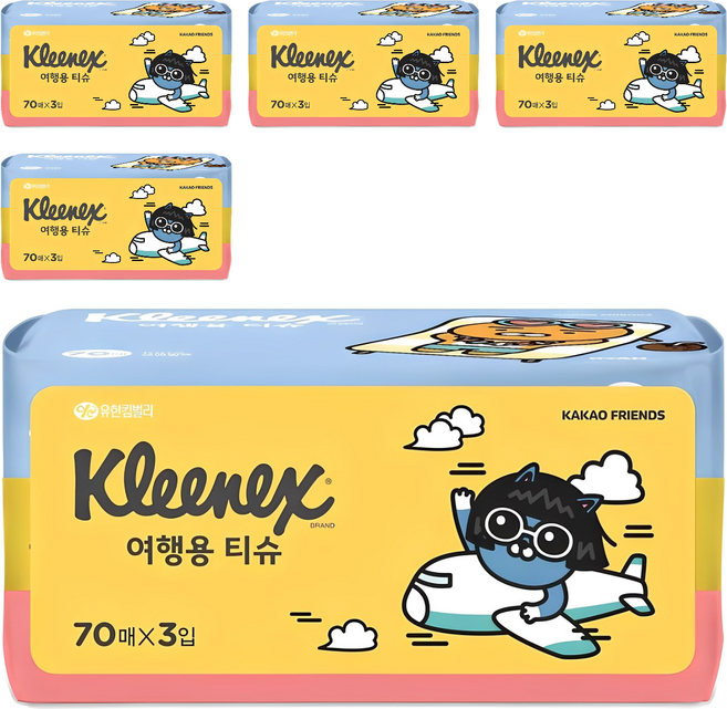 크리넥스 카카오프렌즈 여행용 티슈, 70매입, 15개
