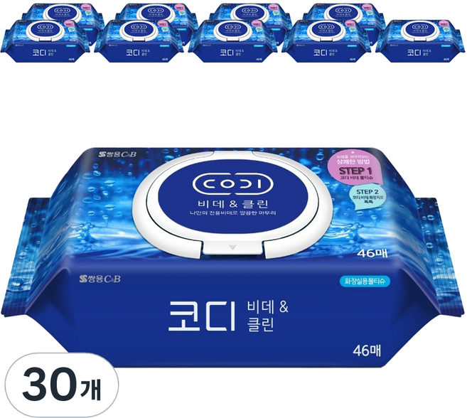 코디 비데앤클린 물티슈 캡형, 60g, 46매, 30개