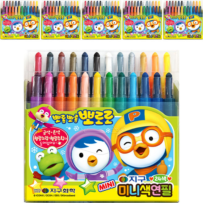 지구화학 뽀로로 미니 색연필, 24색, 6개