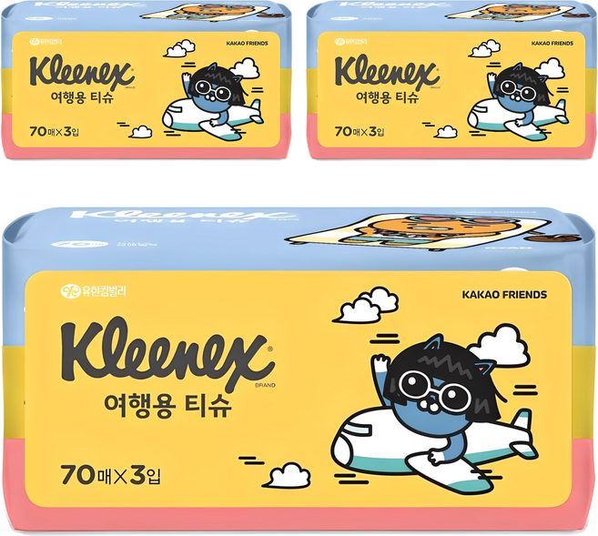 크리넥스 카카오프렌즈 여행용 티슈, 70매입, 9개