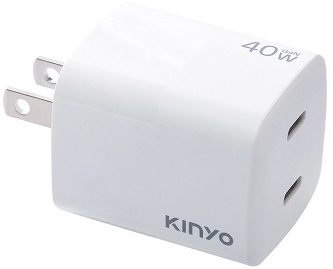 Kinyo 氮化鎵雙孔充電器 40W, 白色, 1個