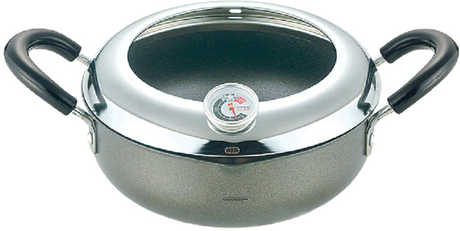 EPORAS 油炸鍋附溫度計 EN-T20W 20cm - 輕鬆掌握油溫 在家享受酥脆美味炸物, 1個, 銀色 + 灰色