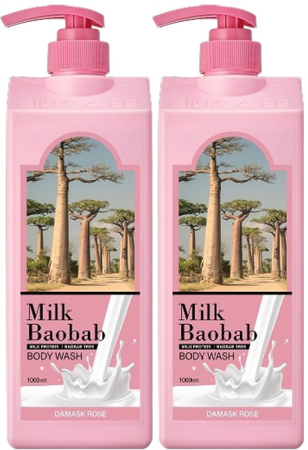 밀크바오밥 바디워시 다마스크 로즈, 1L, 2개