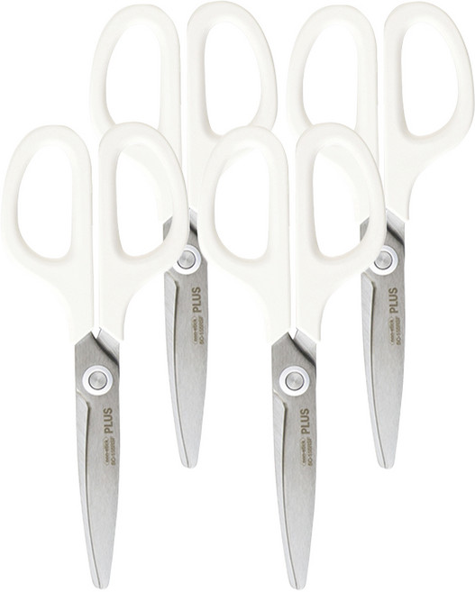 PLUS 普樂士 透明不沾膠弧線剪刀, 白色, 4支