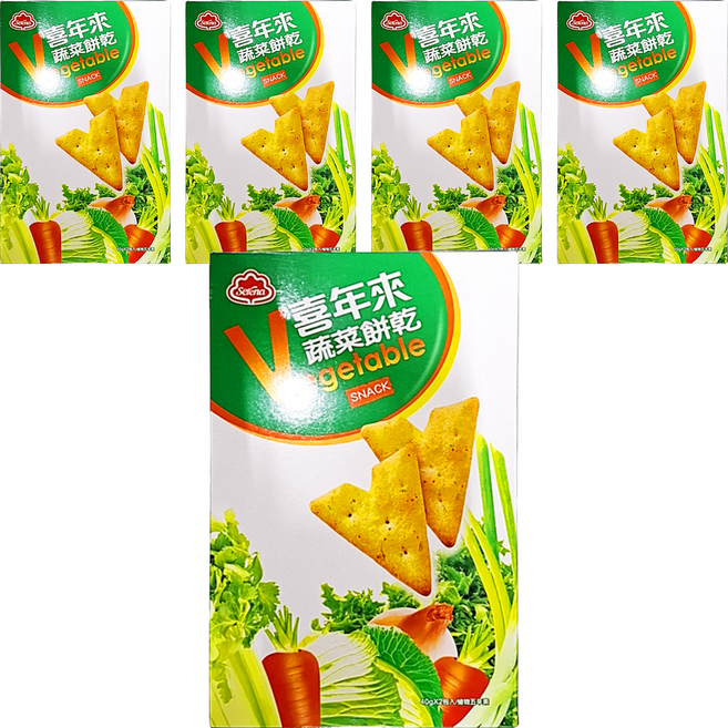 喜年來 蔬菜餅乾 獨特V字餅型 富含蔬菜營養, 80g, 5盒