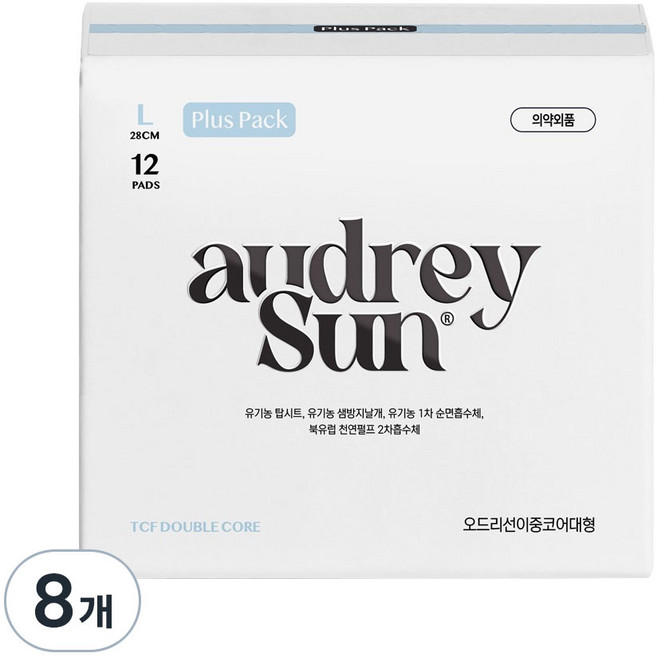 오드리선 TCF 더블코어 생리대 날개형, 대형, 12개입, 8개