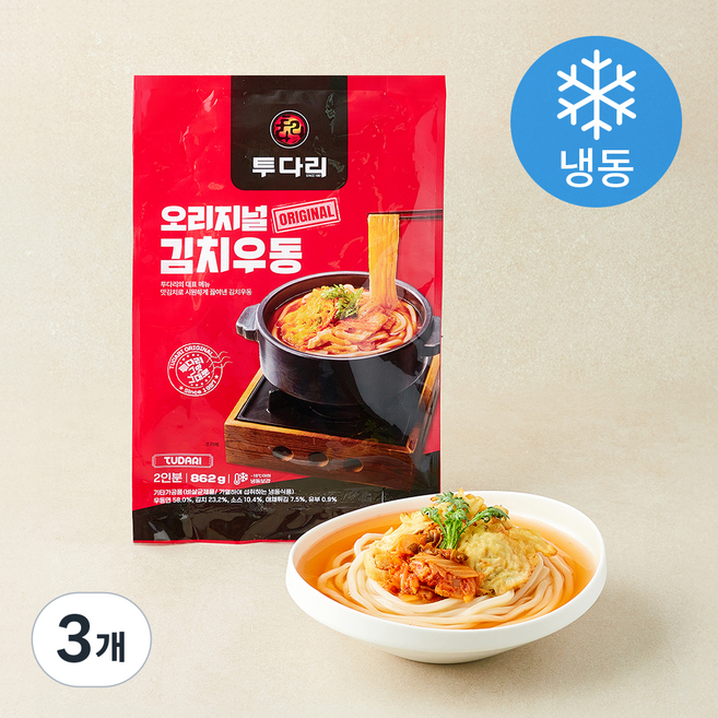 투다리 오리지널 김치우동 (냉동), 862g, 3개