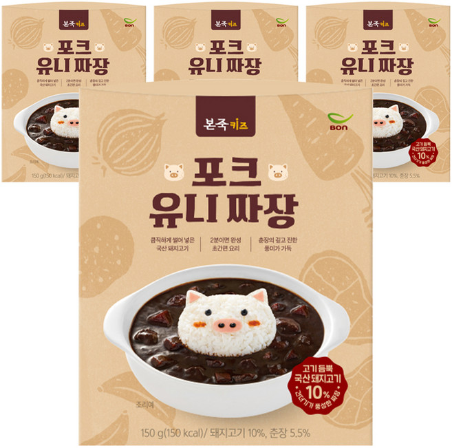 본죽 키즈 포크 유니 짜장, 150g, 4개