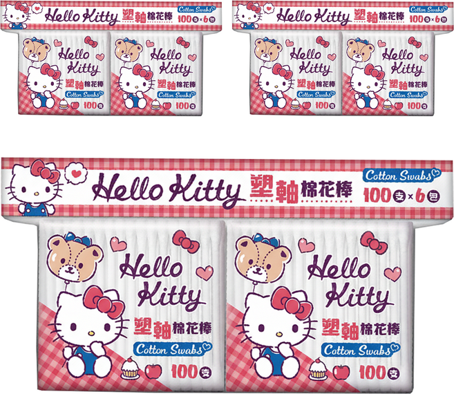 Hello Kitty 凱蒂貓 塑軸棉花棒, 18包, 100支
