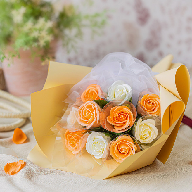 BeautifulDecoSense 香皂鈔票花朵 10入+購物袋組, Peach Mix