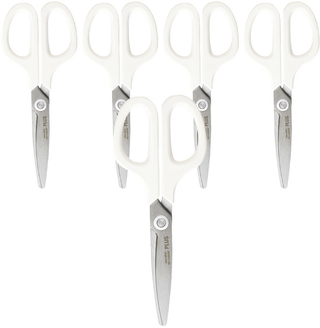 PLUS 普樂士 透明不沾膠弧線剪刀, 白色, 5支