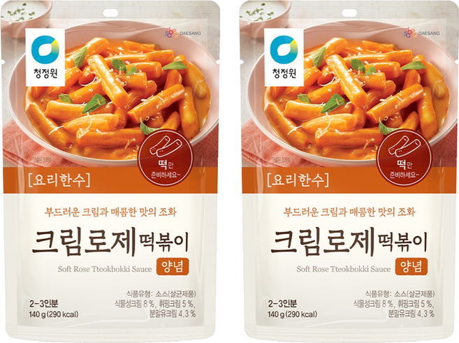 청정원 크림로제 떡볶이 양념, 2개, 140g